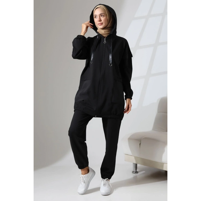 Kadın Siyah Mevsimlik Penye Alt Üst Spor ve Rahat Tesettür Takım