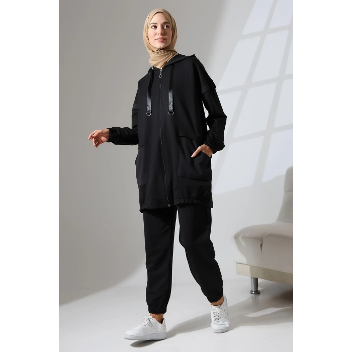 Kadın Siyah Mevsimlik Penye Alt Üst Spor ve Rahat Tesettür Takım