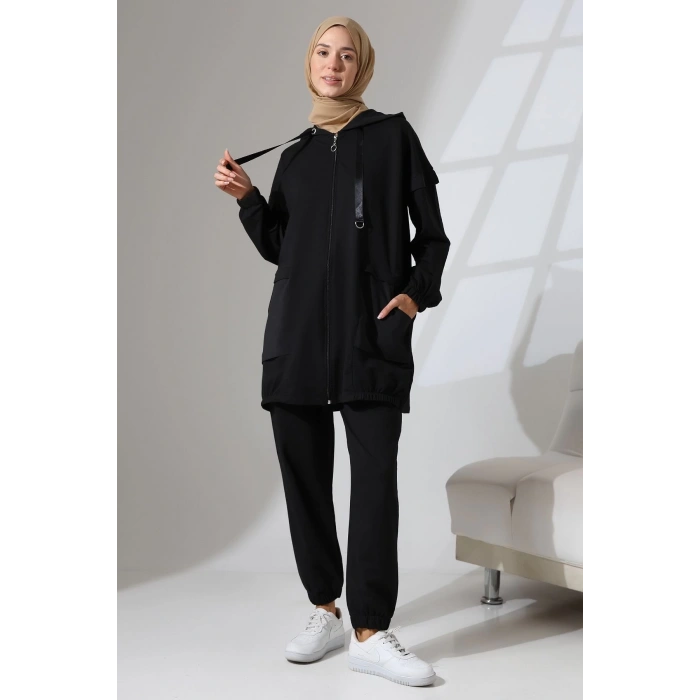 Kadın Siyah Mevsimlik Penye Alt Üst Spor ve Rahat Tesettür Takım