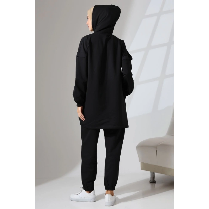 Kadın Siyah Mevsimlik Penye Alt Üst Spor ve Rahat Tesettür Takım