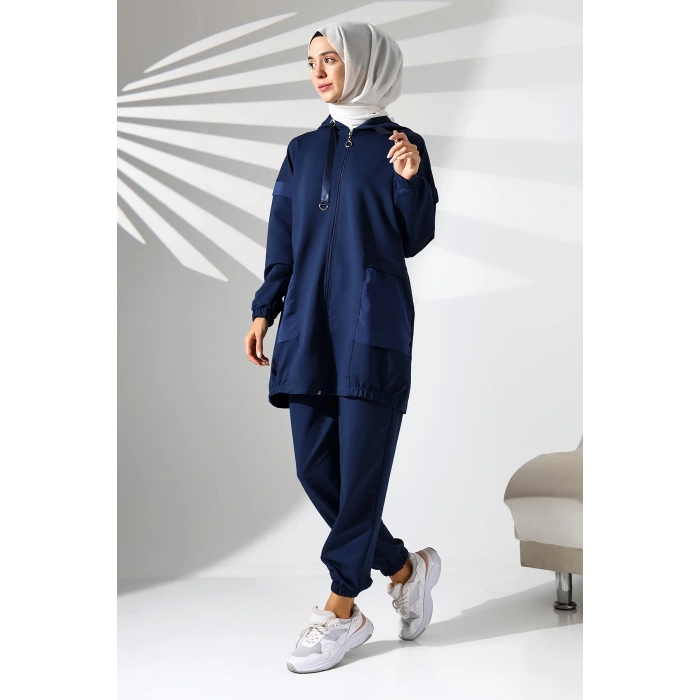 Kadın Mevsimlik Penye Alt Üst Spor ve Rahat Lacivert Tesettür Takım