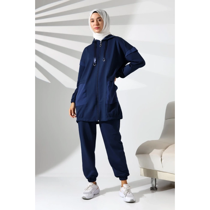 Kadın Mevsimlik Penye Alt Üst Spor ve Rahat Lacivert Tesettür Takım