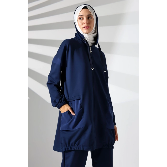 Kadın Mevsimlik Penye Alt Üst Spor ve Rahat Lacivert Tesettür Takım