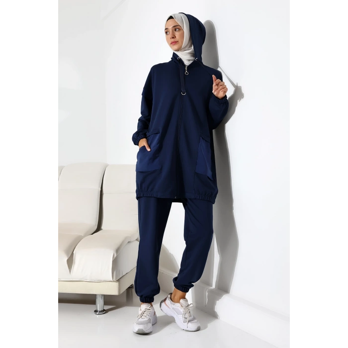 Kadın Mevsimlik Penye Alt Üst Spor ve Rahat Lacivert Tesettür Takım
