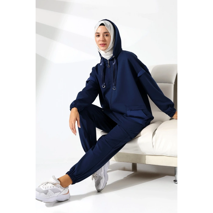 Kadın Mevsimlik Penye Alt Üst Spor ve Rahat Lacivert Tesettür Takım