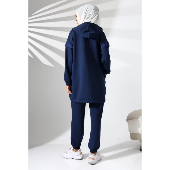 Kadın Mevsimlik Penye Alt Üst Spor ve Rahat Lacivert Tesettür Takım