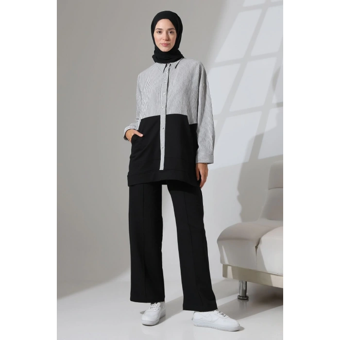 Kadın Siyah Mevsimlik Penye Alt Üst Spor ve Rahat Tesettür Takım