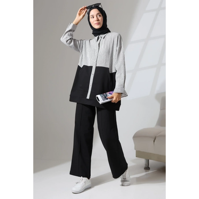 Kadın Siyah Mevsimlik Penye Alt Üst Spor ve Rahat Tesettür Takım