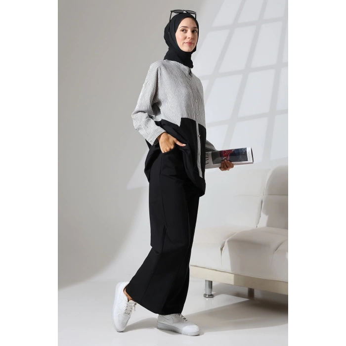 Kadın Siyah Mevsimlik Penye Alt Üst Spor ve Rahat Tesettür Takım