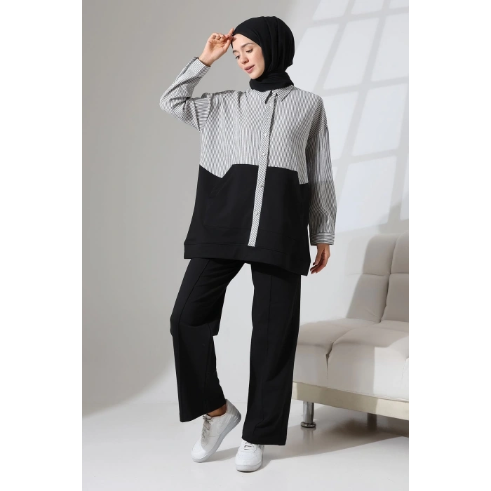 Kadın Siyah Mevsimlik Penye Alt Üst Spor ve Rahat Tesettür Takım