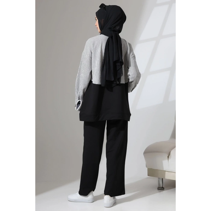 Kadın Siyah Mevsimlik Penye Alt Üst Spor ve Rahat Tesettür Takım