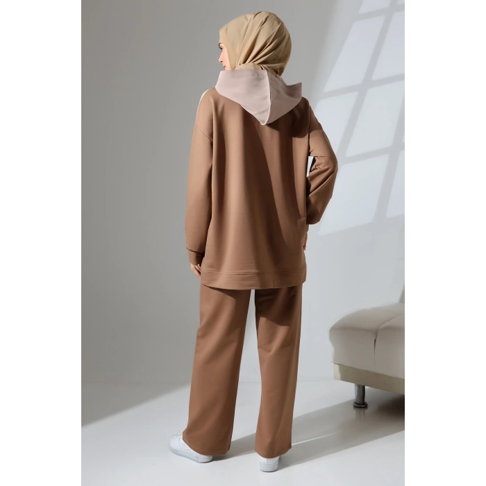 Kadın Kahverengi Mevsimlik Penye Alt Üst Spor ve Rahat Tesettür Takım