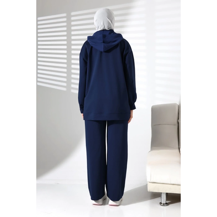 Kadın Mevsimlik Alt ve Üst Rahat Lacivert Spor Tesettür Takım