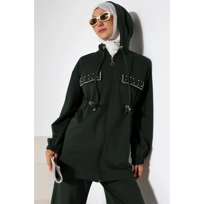 Kadın Mevsimlik Penye Alt Üst Spor Ve Rahat Haki Ikili Tunik Pantolon Şık Tesettür Takım