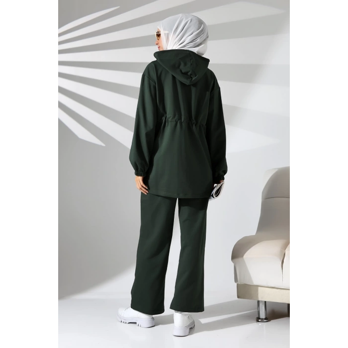 Kadın Mevsimlik Penye Alt Üst Spor Ve Rahat Haki Ikili Tunik Pantolon Şık Tesettür Takım