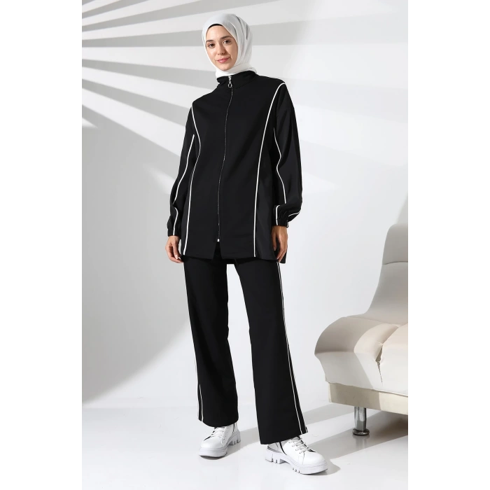 Kadın Mevsimlik Penye Alt Üst Spor ve Rahat Siyah Tesettür Takım