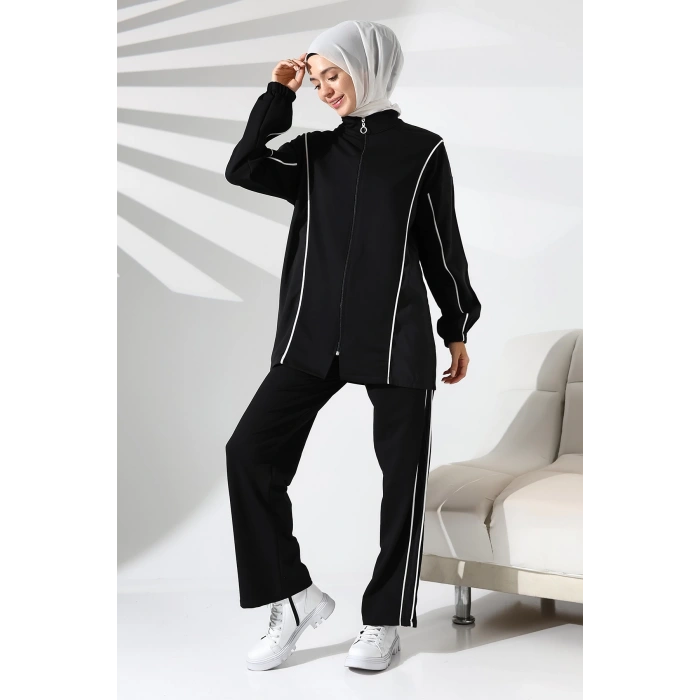Kadın Mevsimlik Penye Alt Üst Spor ve Rahat Siyah Tesettür Takım