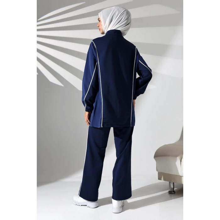 Kadın Mevsimlik Penye Alt Üst Spor Ve Rahat Lacivert Ikili Tunik Pantolon Şık Tesettür Takım