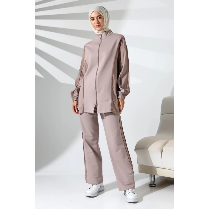 Kadın Mevsimlik Penye Alt Üst Spor ve Rahat Gül Kurusu Tesettür Takım