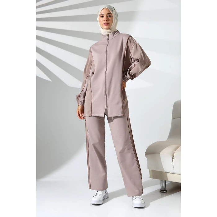 Kadın Mevsimlik Penye Alt Üst Spor ve Rahat Gül Kurusu Tesettür Takım