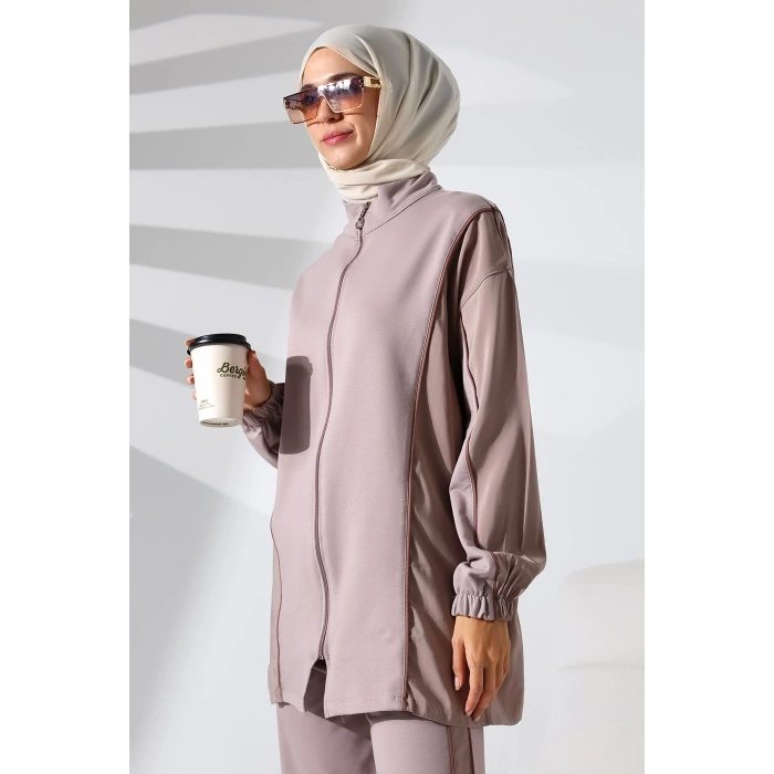 Kadın Mevsimlik Penye Alt Üst Spor ve Rahat Gül Kurusu Tesettür Takım