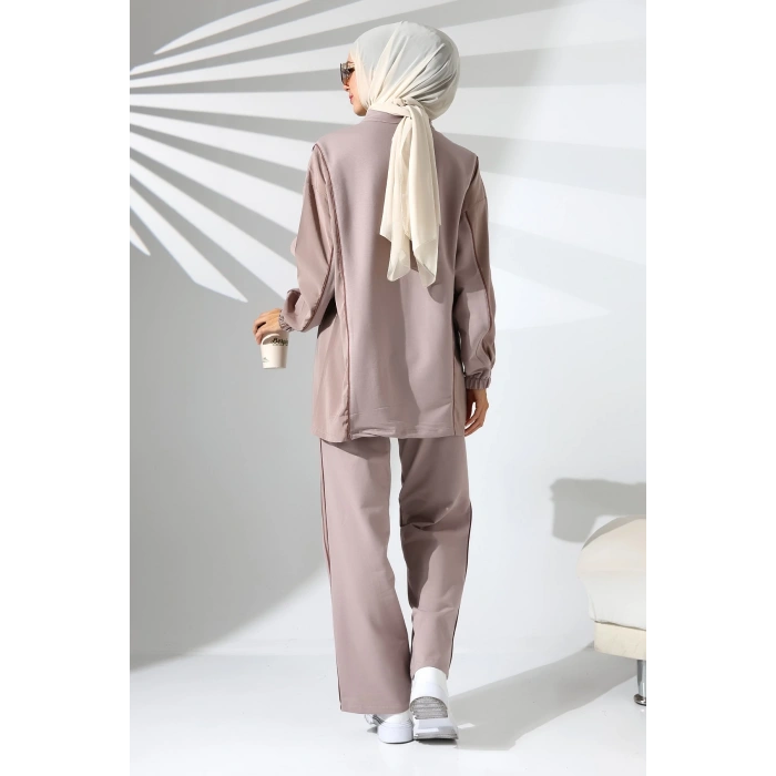 Kadın Mevsimlik Penye Alt Üst Spor ve Rahat Gül Kurusu Tesettür Takım
