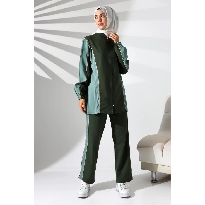 Kadın Mevsimlik Penye Alt Üst Spor ve Rahat Haki Tesettür Takım