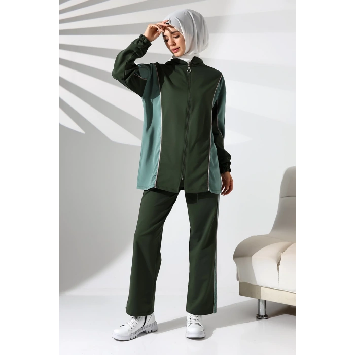 Kadın Mevsimlik Penye Alt Üst Spor ve Rahat Haki Tesettür Takım
