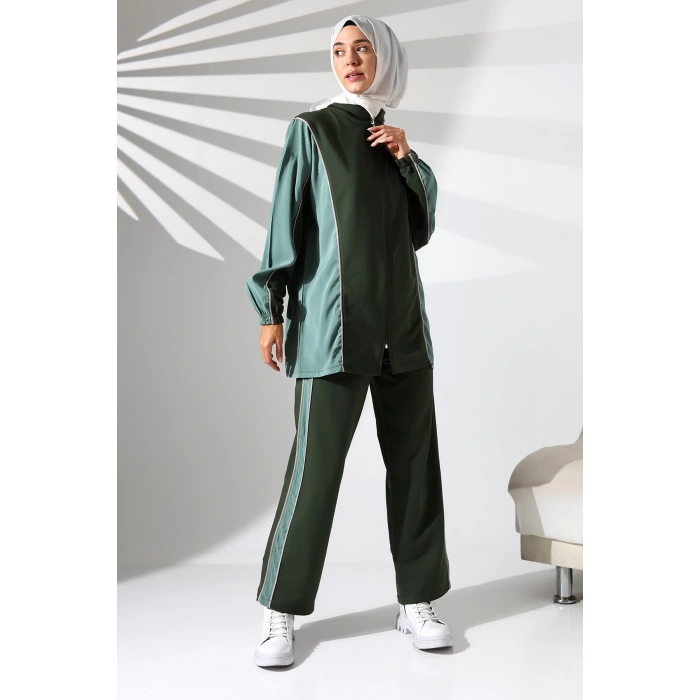 Kadın Mevsimlik Penye Alt Üst Spor ve Rahat Haki Tesettür Takım