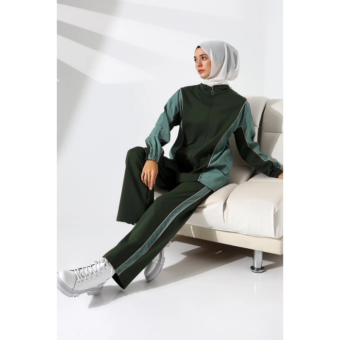 Kadın Mevsimlik Penye Alt Üst Spor ve Rahat Haki Tesettür Takım