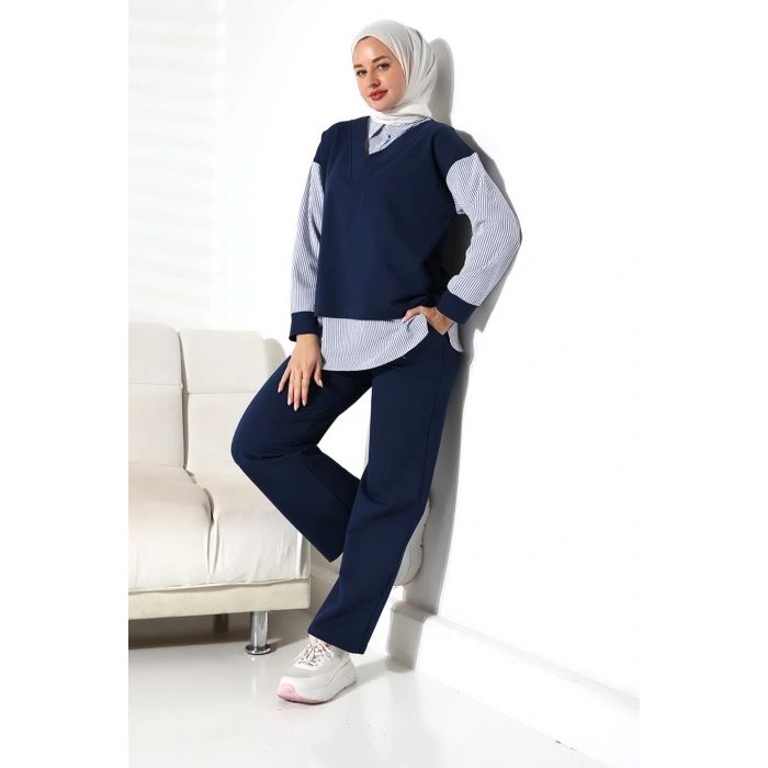Kadın Mevsimlik Alt ve Üst Rahat Lacivert Spor Tesettür Takım