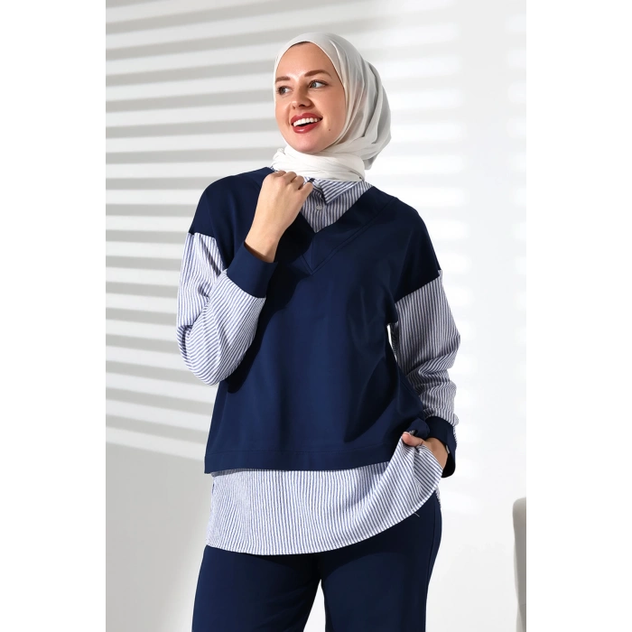 Kadın Mevsimlik Alt ve Üst Rahat Lacivert Spor Tesettür Takım