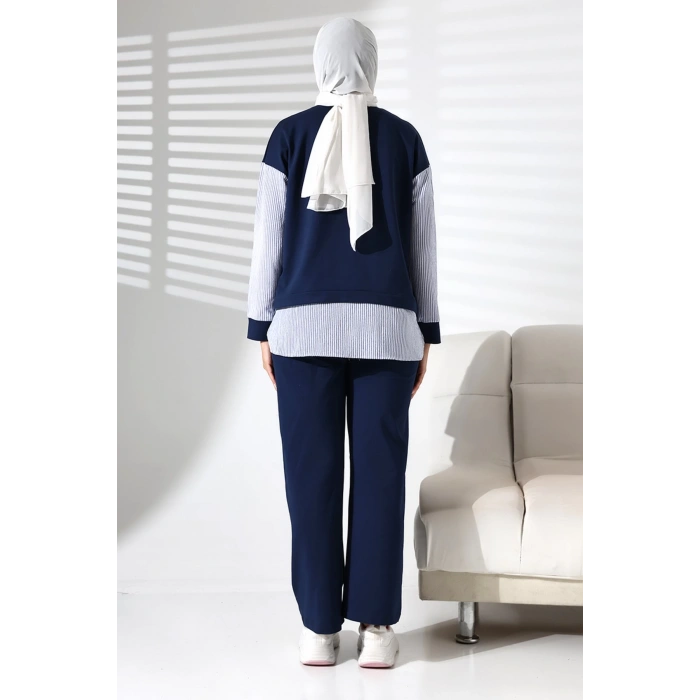 Kadın Mevsimlik Alt ve Üst Rahat Lacivert Spor Tesettür Takım