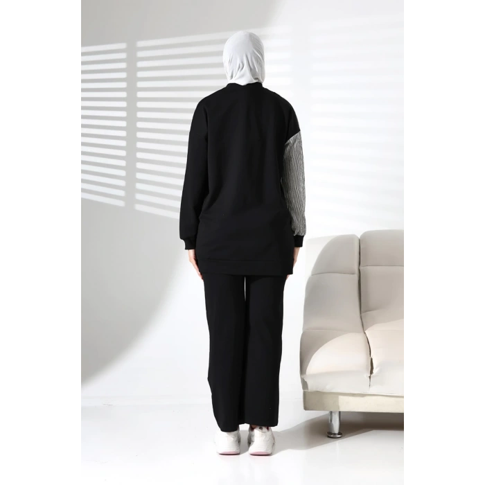 Kadın Mevsimlik Alt ve Üst Rahat Siyah Spor Tesettür Takım