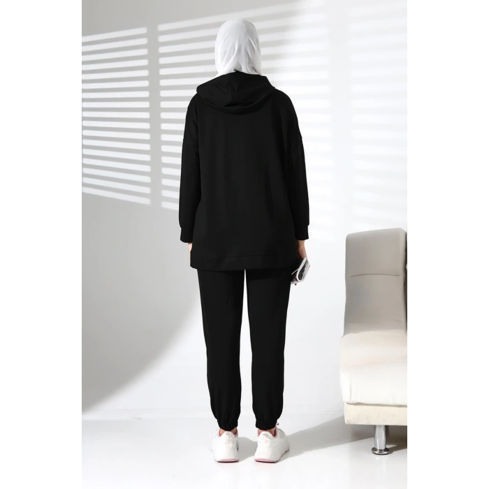 Kadın Mevsimlik Alt Üst Rahat Siyah Spor Ikili Tunik Pantolon Şık Tesettür Takım