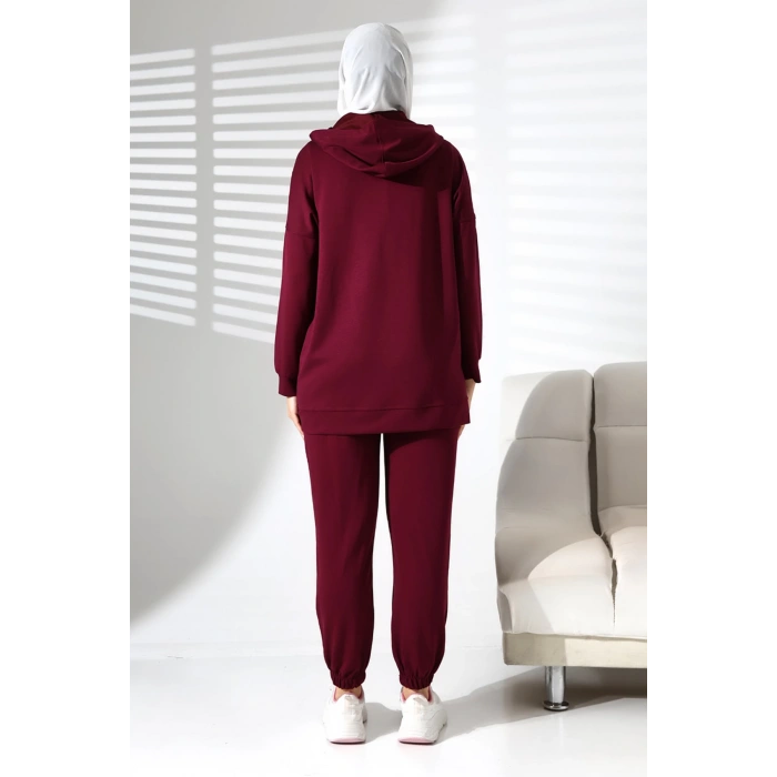 Kadın Mevsimlik Alt ve Üst Rahat Mürdüm Spor Tesettür Takım