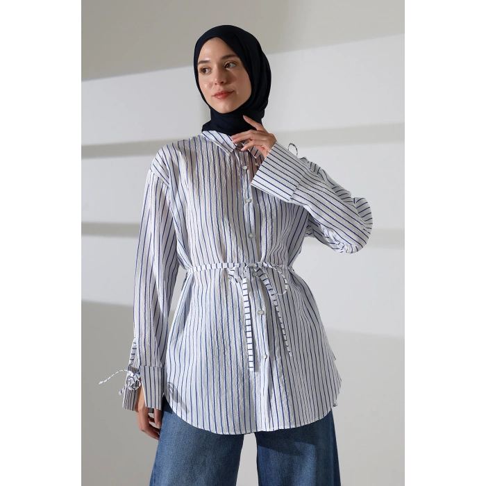 Kadın Modal Dokuma Kumaş Lacivert Tesettür Gömlek