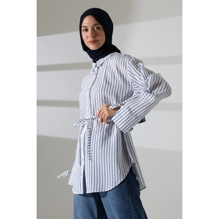 Kadın Modal Dokuma Kumaş Lacivert Tesettür Gömlek