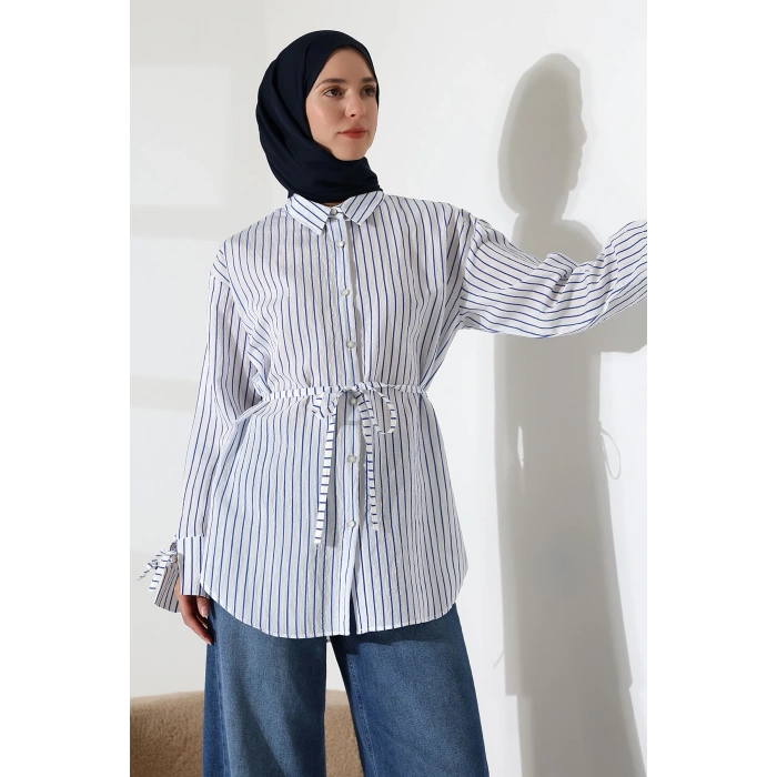 Kadın Modal Dokuma Kumaş Lacivert Tesettür Gömlek