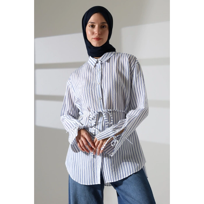 Kadın Modal Dokuma Kumaş Lacivert Tesettür Gömlek