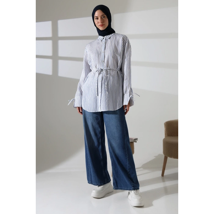 Kadın Modal Dokuma Kumaş Lacivert Tesettür Gömlek