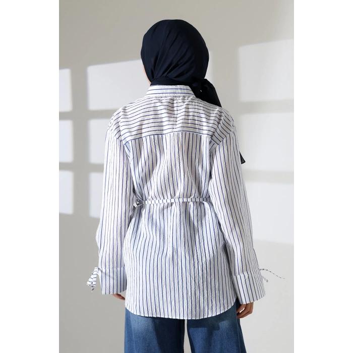 Kadın Modal Dokuma Kumaş Lacivert Tesettür Gömlek