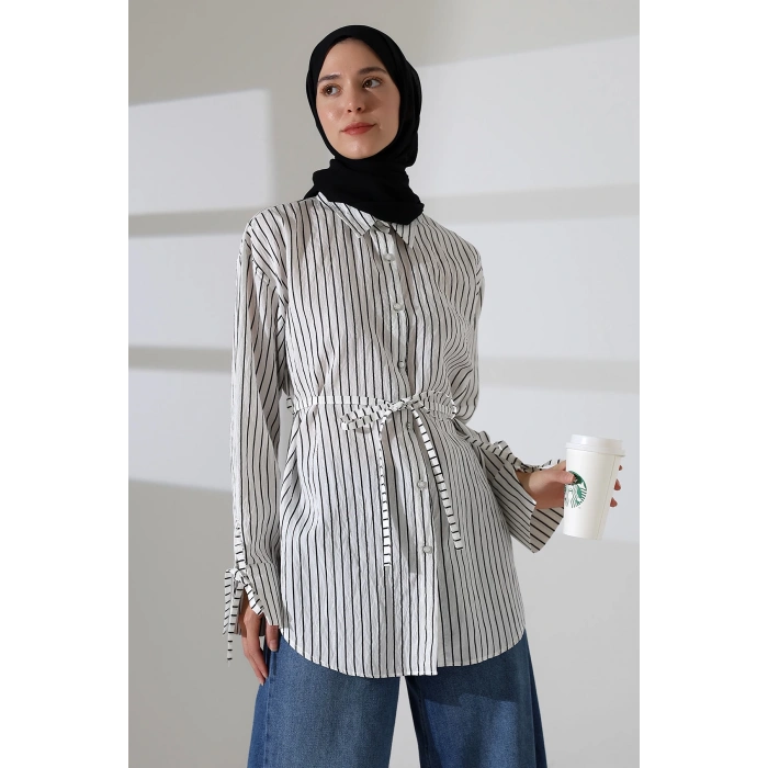 Kadın Modal Dokuma Kumaş Siyah Tesettür Gömlek