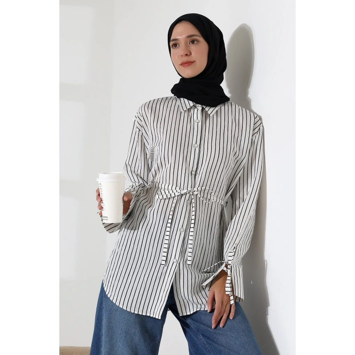 Kadın Modal Dokuma Kumaş Siyah Tesettür Gömlek