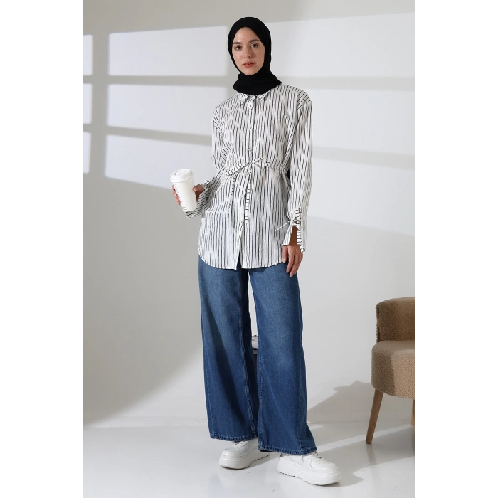 Kadın Modal Dokuma Kumaş Siyah Tesettür Gömlek