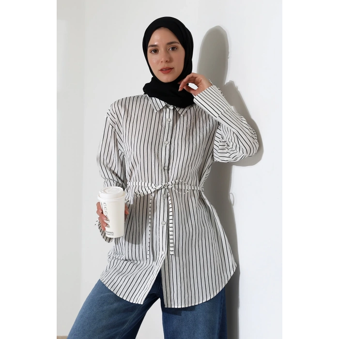 Kadın Modal Dokuma Kumaş Siyah Tesettür Gömlek