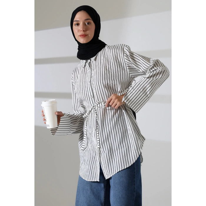 Kadın Modal Dokuma Kumaş Siyah Tesettür Gömlek