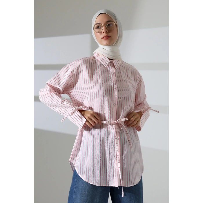 Kadın Modal Dokuma Kumaş Pembe Tesettür Gömlek