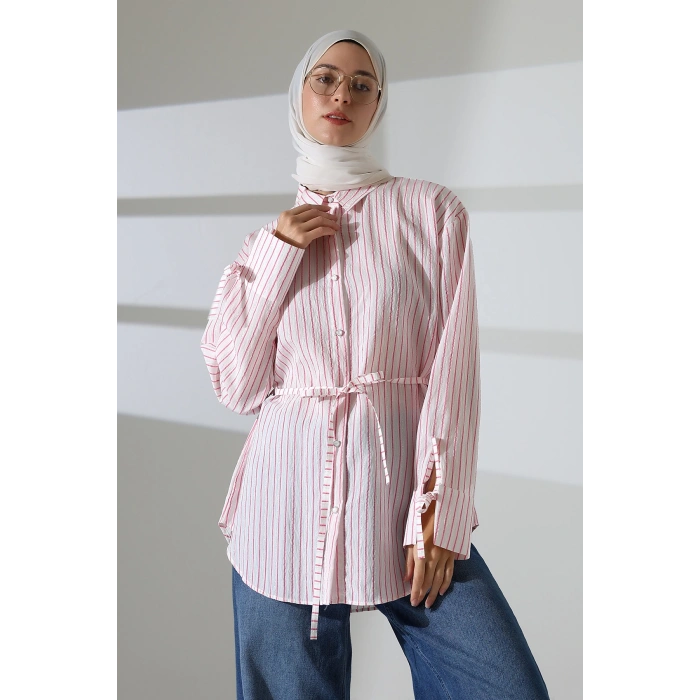 Kadın Modal Dokuma Kumaş Pembe Tesettür Gömlek