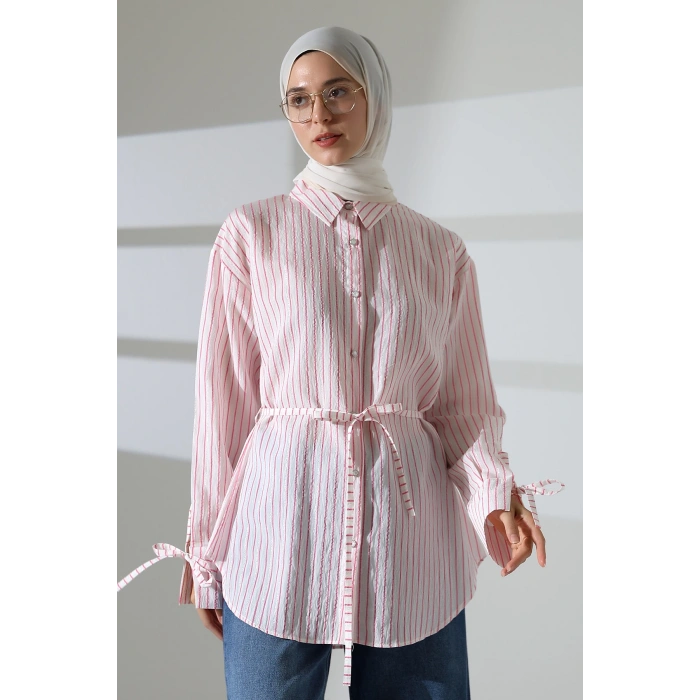 Kadın Modal Dokuma Kumaş Pembe Tesettür Gömlek